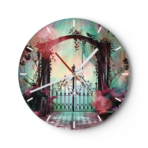 Horloge murale - Pendule murale - Une porte magique parmi les plantes dans un décor de conte de fées - 30x30cm - Jardin secret - Décoration murale moderne pour le salon, la cuisine et la chambre ARTTOR