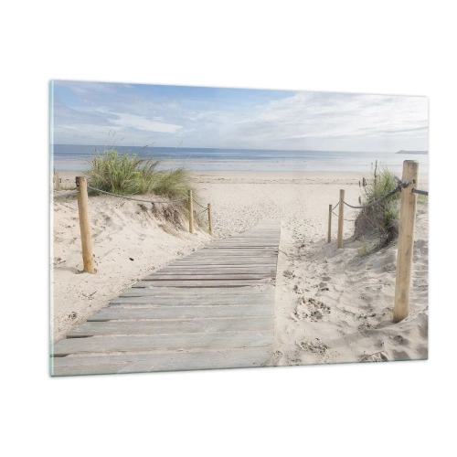 Impression sur verre - Image sur verre - Chemin vers la plage avec vue sur la mer - 120x80cm - A l'horizon - Décoration murale moderne pour le salon et la chambre ARTTOR