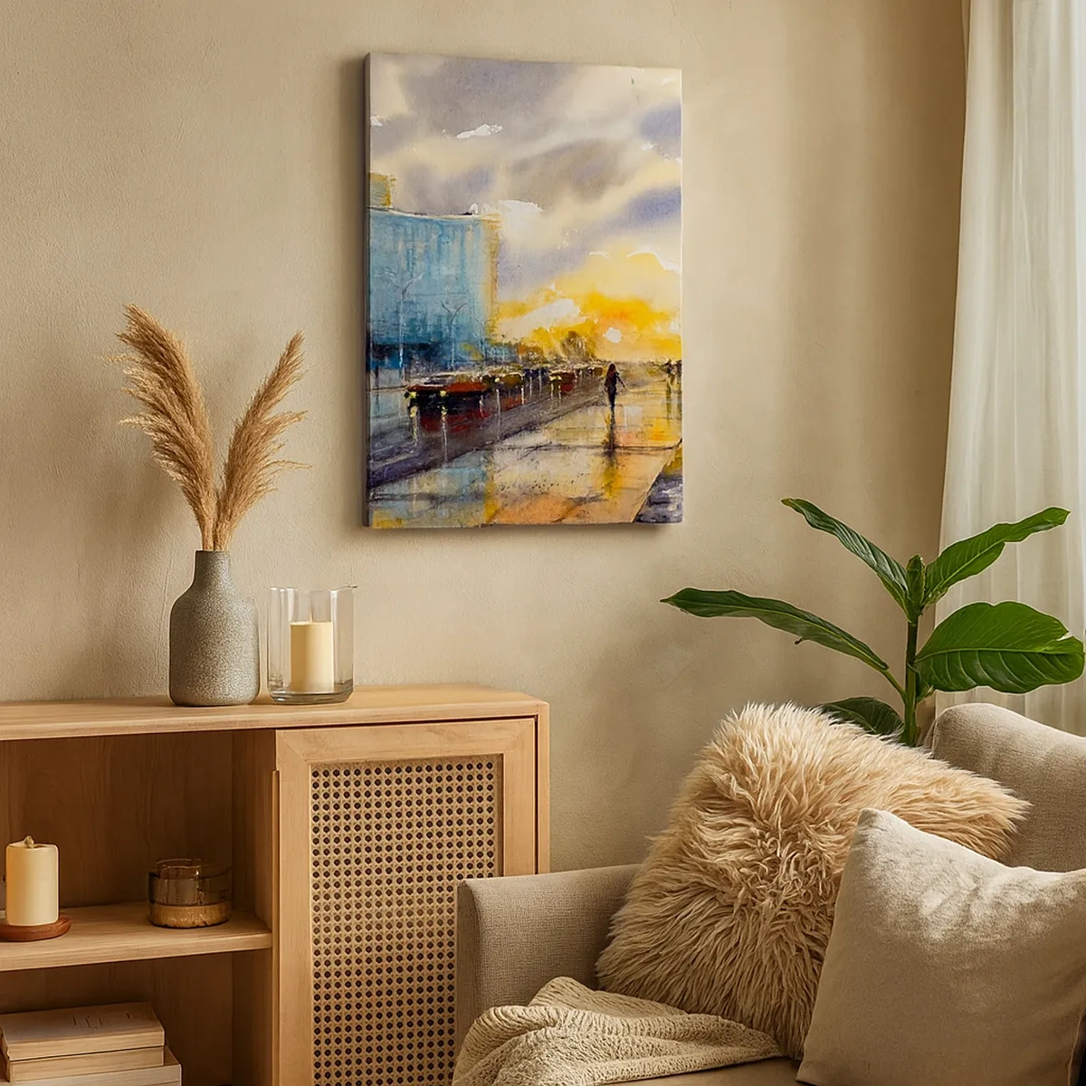 Impression sur toile - Image sur toile - Une vue pittoresque de la promenade en bord de mer au coucher du soleil - 50x70cm - La vie sur le rivage - Décoration murale moderne pour le salon et la chambre ARTTOR