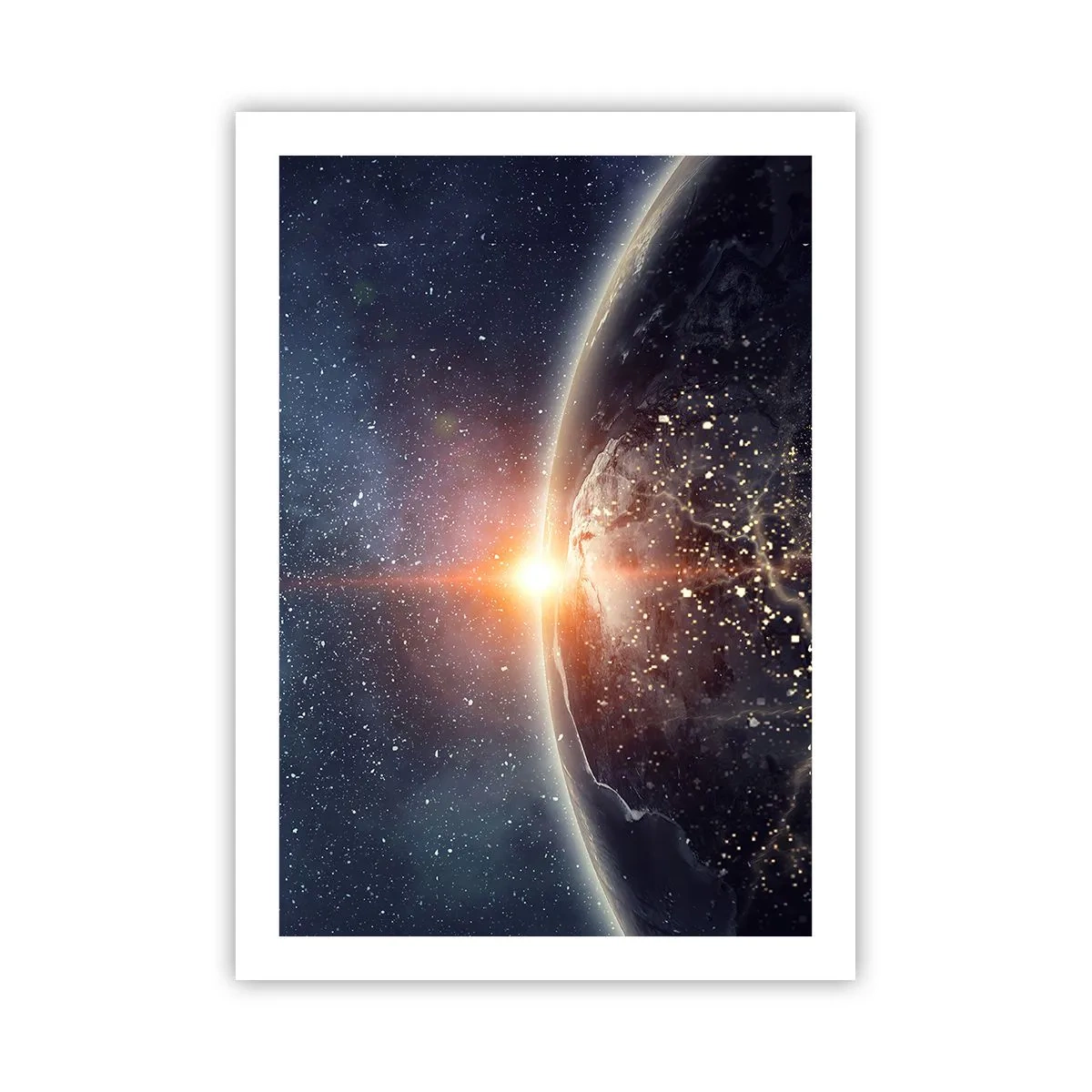 Affiche - Poster - La Terre vue de l'espace illuminée par le soleil levant - 50x70cm - Dans une nouvelle perspective - Décoration murale moderne pour le salon et la chambre ARTTOR