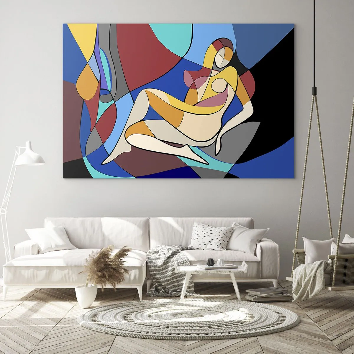 Impression sur verre - Image sur verre - Femme cubiste dans une composition abstraite - 70x50cm - Nu cubiste - Décoration murale moderne pour le salon et la chambre ARTTOR