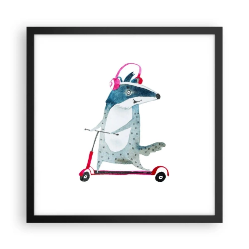 Affiche dans un cadre noir - Poster - La joie du blaireau - 40x40 cm