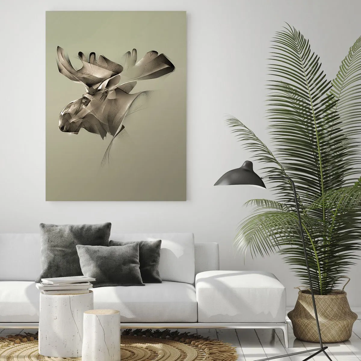 Impression sur verre - Image sur verre - Une image moderne d'un élan sur fond vert - 50x70cm - La douce force de la paix - Décoration murale moderne pour le salon et la chambre ARTTOR