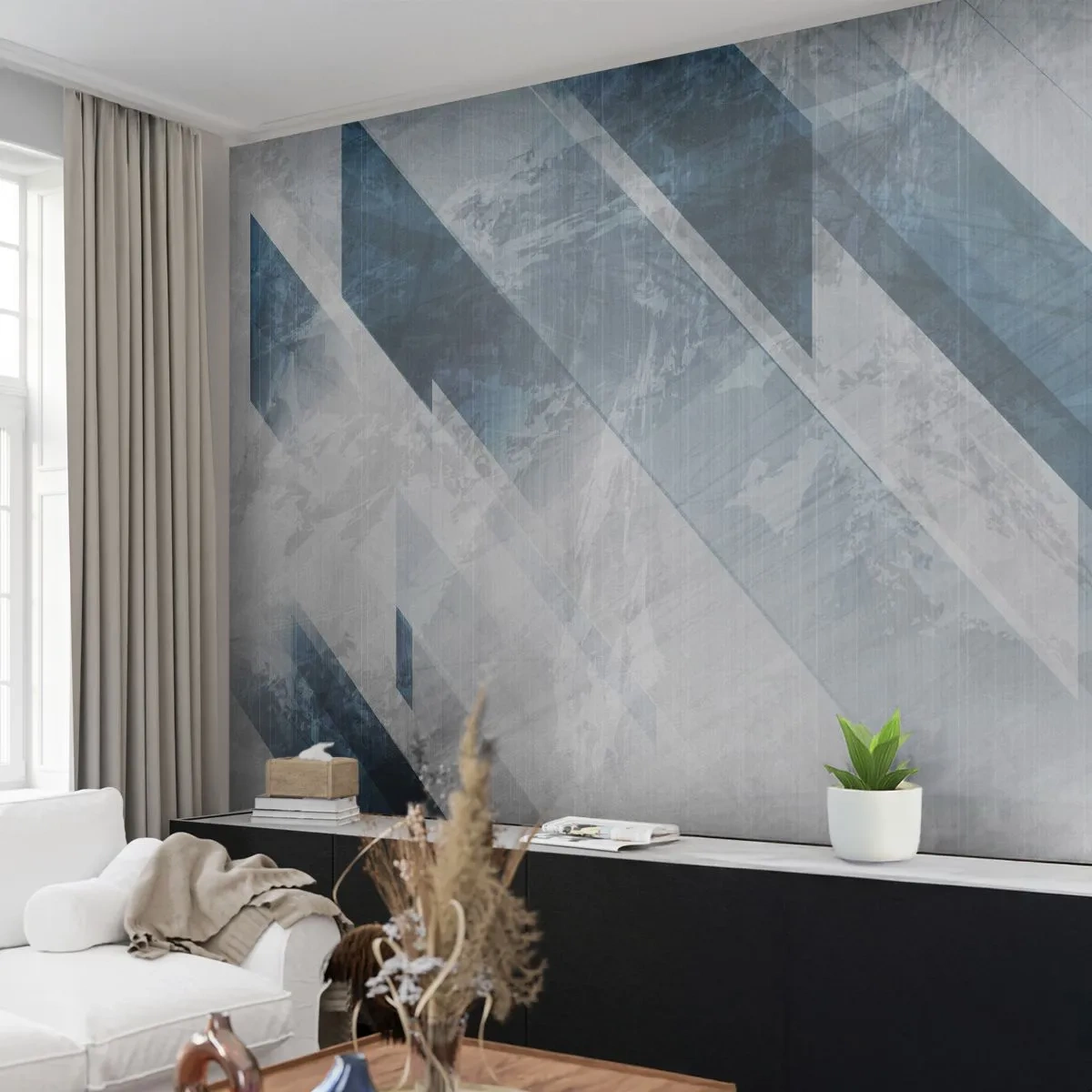 Papier Peint Autocollant Deluxe Sticker - Composition spatiale - mouvement gris - Abstraction, Morceau, Modèle moderne - 400x280 cm