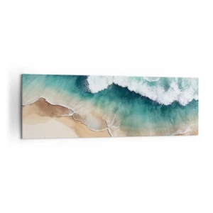 Impression sur toile - Image sur toile - Vue sur la plage et les vagues de la mer dans des tons turquoise - 160x50cm - La rencontre éternelle - Décoration murale moderne pour le salon et la chambre ARTTOR