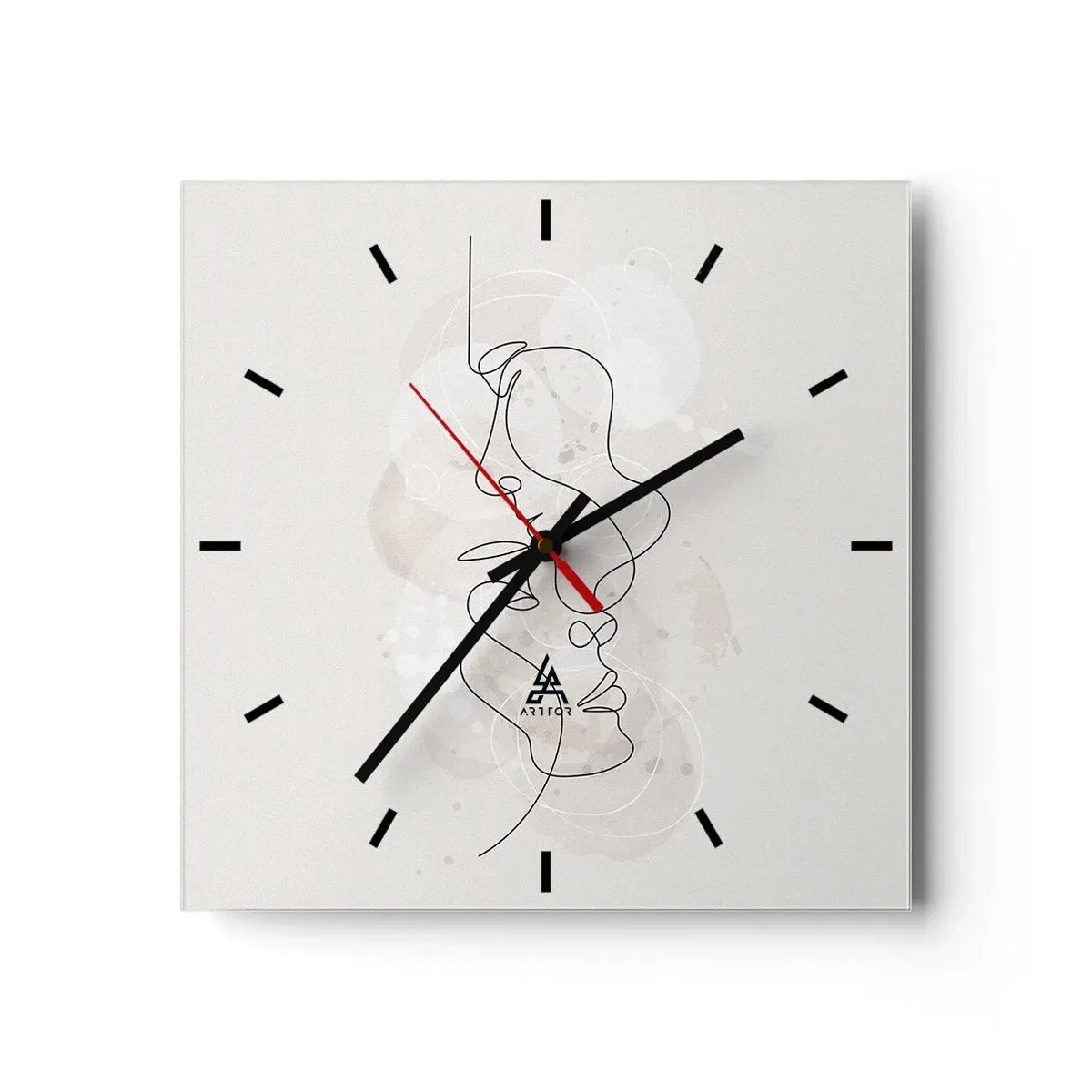 Horloge murale - Pendule murale - Contour abstrait de deux visages sur fond clair - 30x30cm - Emmêlé dans une étreinte - Décoration murale moderne pour le salon et la chambre ARTTOR