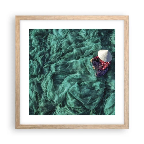 Affiche dans un chêne clair - Poster - Dans une mer de filet - 40x40 cm