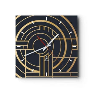 Horloge murale - Pendule murale - Motif géométrique avec des lignes dorées - 30x30cm - Rotation des éléments - Décoration murale moderne pour le salon et la chambre ARTTOR