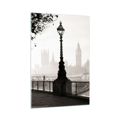 Impression sur verre - Image sur verre - Une vue monochrome de Big Ben et de la Tamise. - 70x100cm - Un matin londonien - Décoration murale moderne pour le salon et la chambre ARTTOR