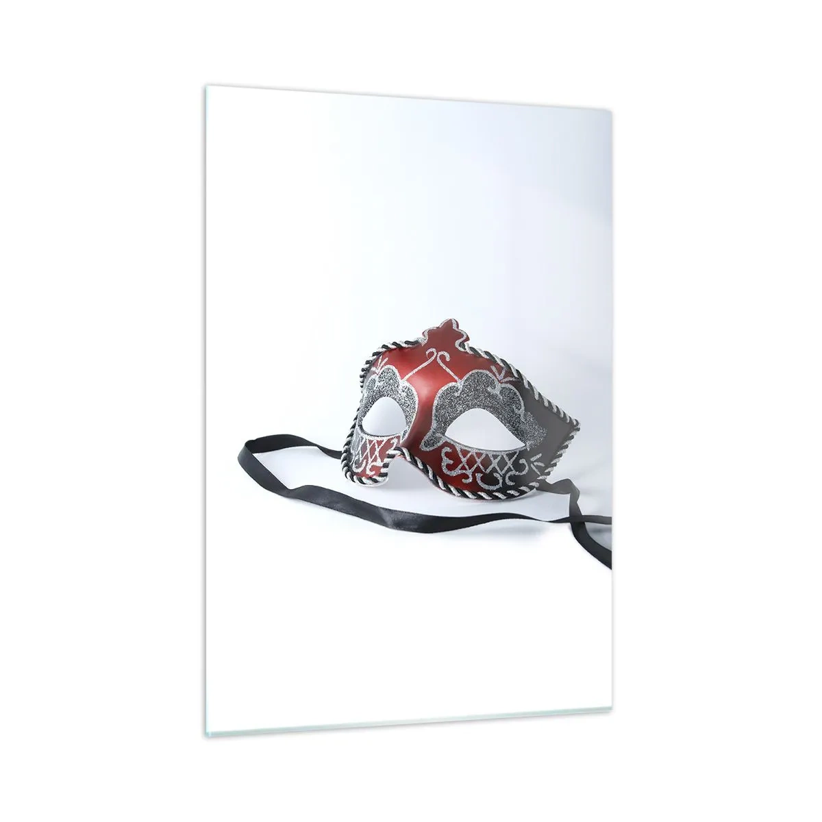 Impression sur verre - Image sur verre - Masque de carnaval en rouge et argent - 50x70cm - Invitation au bal - Décoration murale moderne pour le salon et la chambre ARTTOR