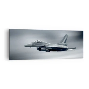Impression sur toile - Image sur toile - Un avion de chasse en vol contre un ciel nuageux - 140x50cm - Acceptez-vous le défi? - Décoration murale moderne pour le salon et la chambre ARTTOR