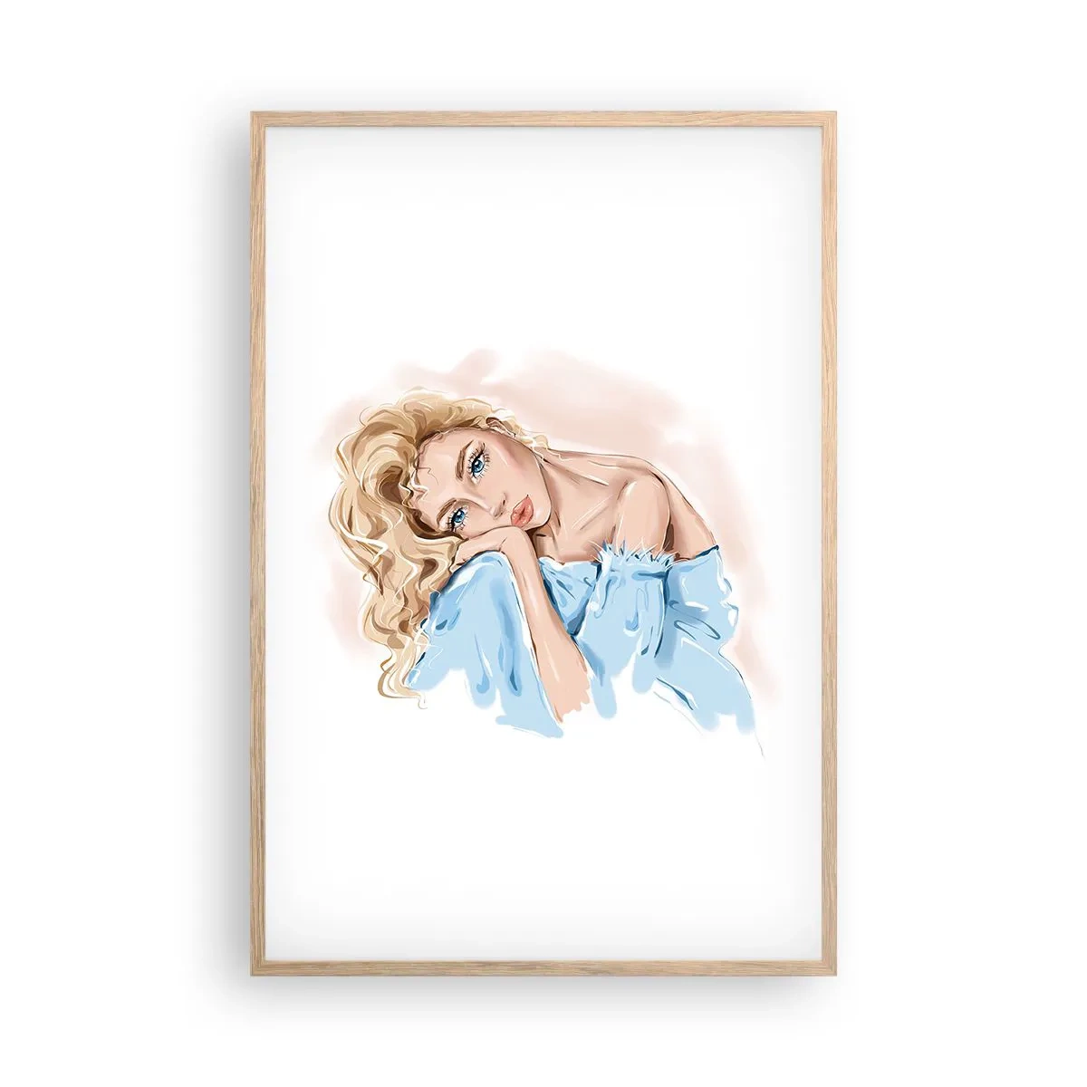 Affiche dans un chêne clair - Poster - Rêveuse en bleu - 61x91 cm