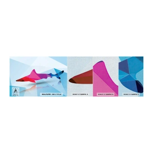 Échantillon de Papier Peint Premium Canvas - Un requin dans un espace de cristal - Animaux, Requin, Figure géométrique - 100x30 cm