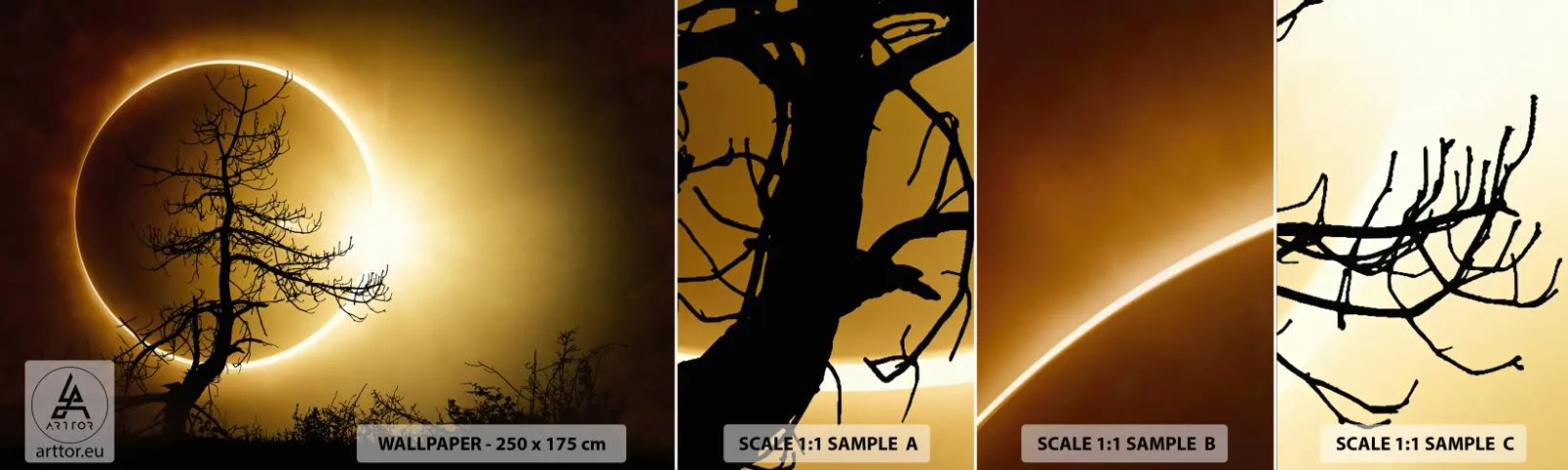 Échantillon De Papier Peint Standard Eco - Éclipse totale - Éclipse, Arbre, Paysage - 100x30 cm