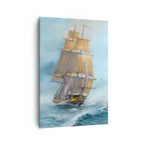 Impression sur toile - Image sur toile - Un voilier sur une mer agitée - 70x100cm - Se précipitant sur les vagues - Décoration murale moderne pour le salon et la chambre ARTTOR