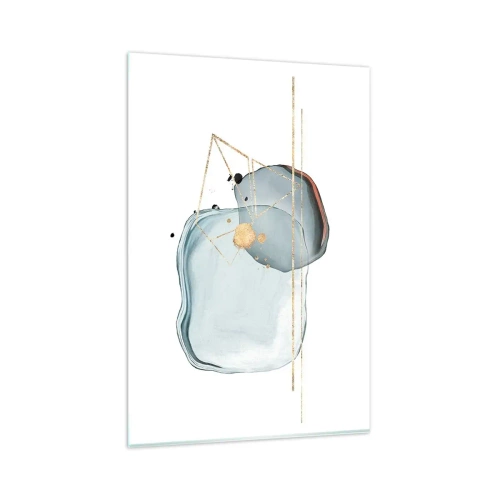 Impression sur verre - Image sur verre - Formes abstraites dans des tons de bleu et d'or sur fond blanc - 80x120cm - Etude des gouttes - Décoration murale moderne pour le salon et la chambre ARTTOR