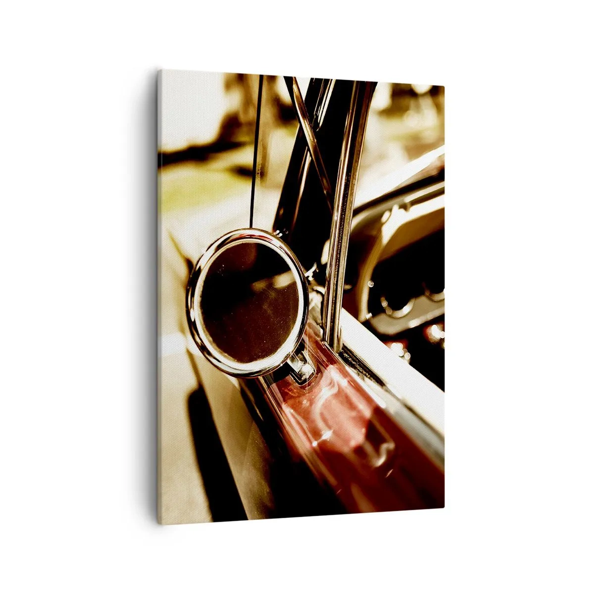 Impression sur toile - Image sur toile - Gros plan du miroir et de l'intérieur d'une voiture rétro classique - 50x70cm - Auto avec une âme - Décoration murale moderne pour le salon et la chambre ARTTOR