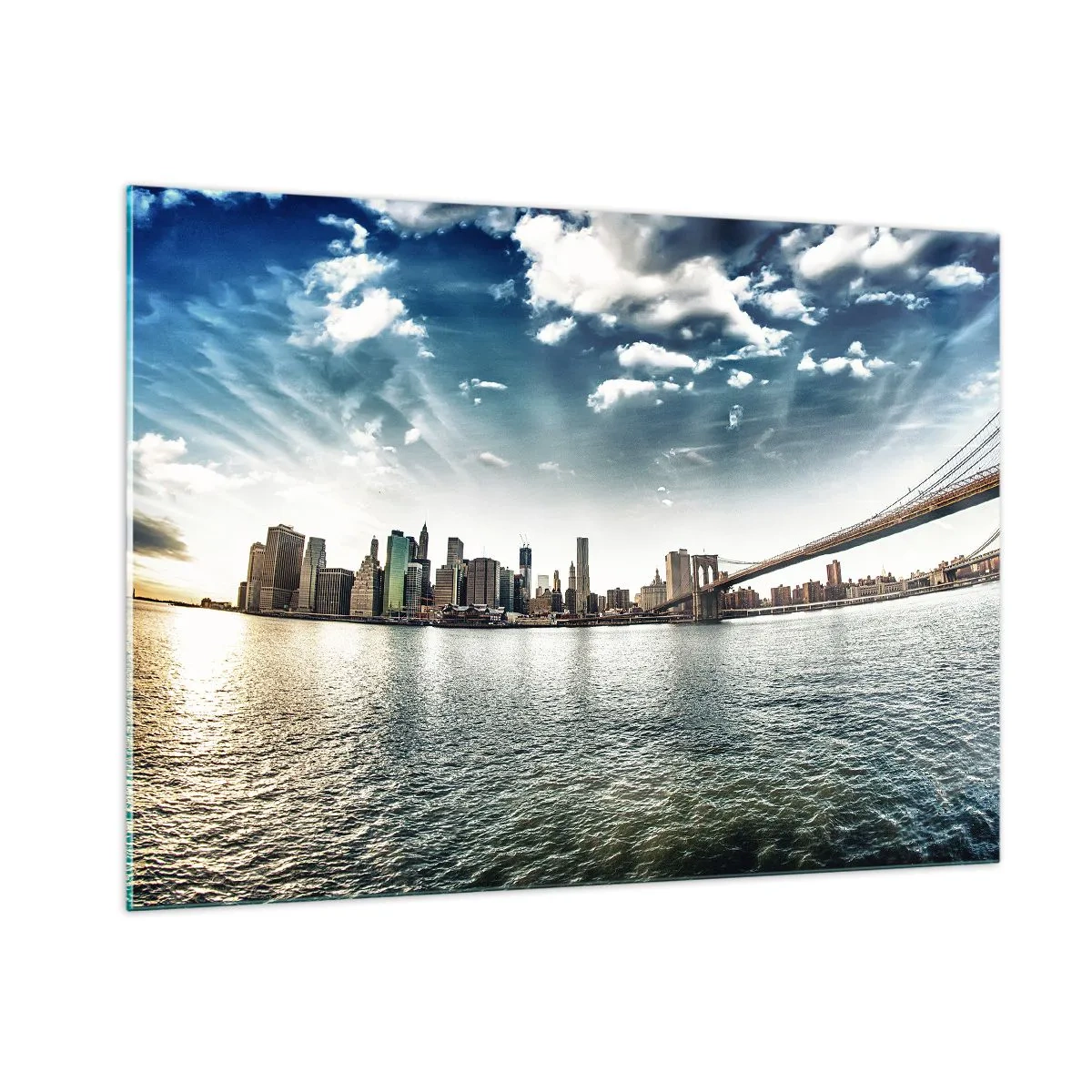 Impression sur verre - Image sur verre - Panorama de New York avec le pont de Brooklyn - 100x70cm - L'île de verre - Décoration murale moderne pour le salon et la chambre ARTTOR