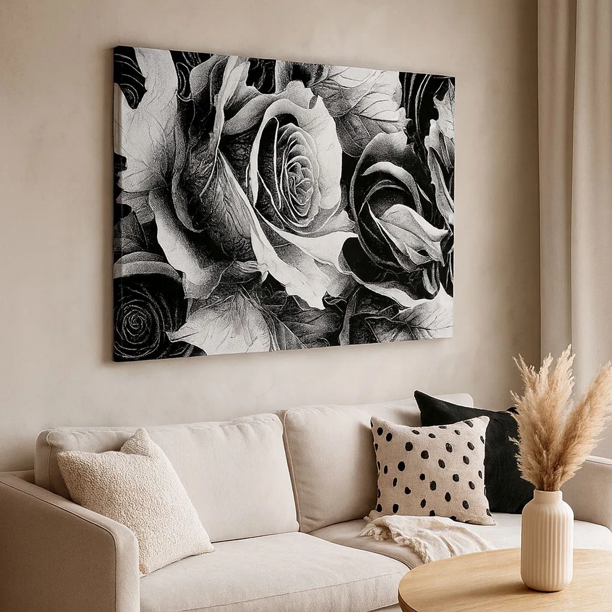 Impression sur toile - Image sur toile - Roses noires et blanches dans une composition élégante - 70x50cm - Toujours une reine - Décoration murale moderne pour le salon et la chambre ARTTOR