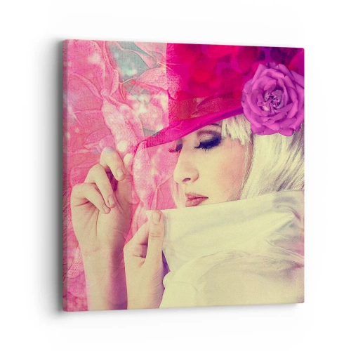 Impression sur toile - Image sur toile - Portrait rétro dans une brume rose - 40x40 cm