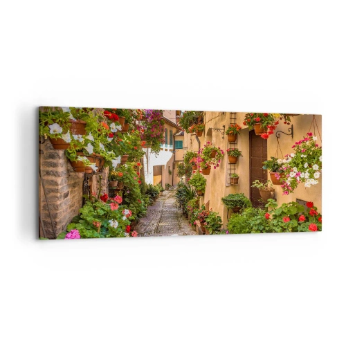 Impression sur toile - Image sur toile - Une charmante rue pleine de fleurs et de pots de fleurs - 120x50cm - Ruelle italienne - Décoration murale moderne pour le salon et la chambre ARTTOR