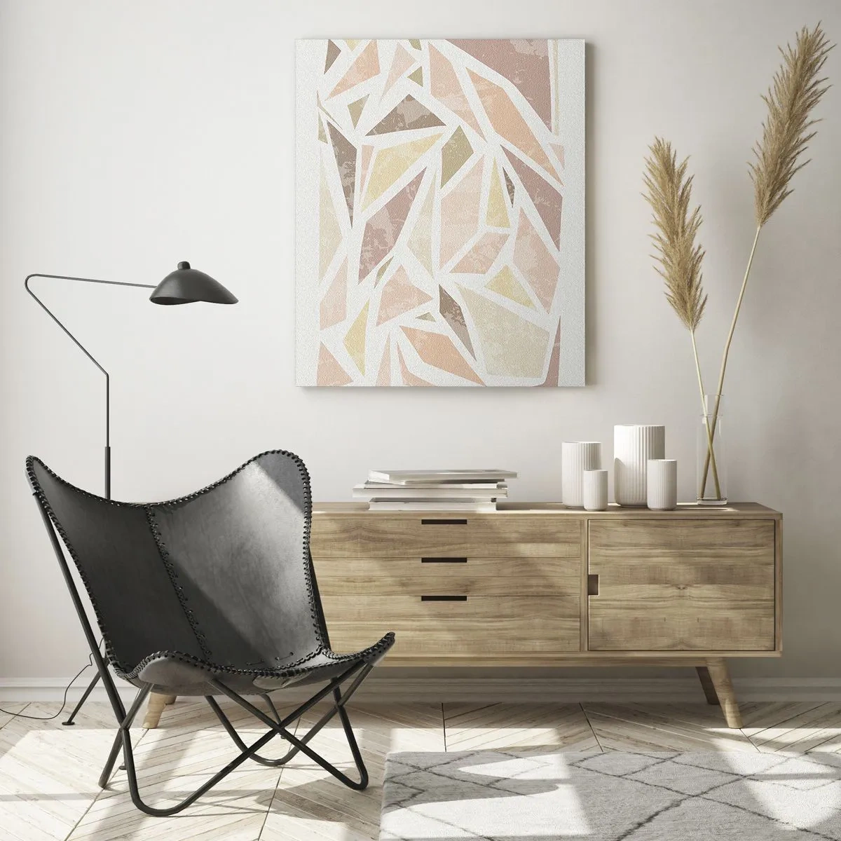 Impression sur verre - Image sur verre - Mosaïque géométrique aux couleurs pastel sur fond clair - 50x70cm - Composition de vitraux - Décoration murale moderne pour le salon et la chambre ARTTOR