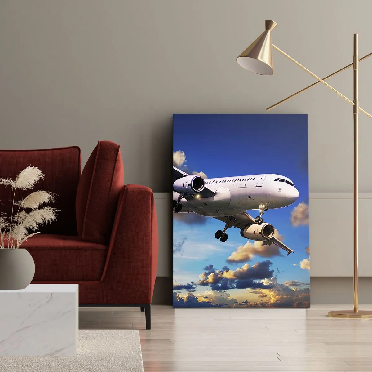 Impression sur toile - Image sur toile - Un voyage en blanc et bleu ciel - 55x100 cm
