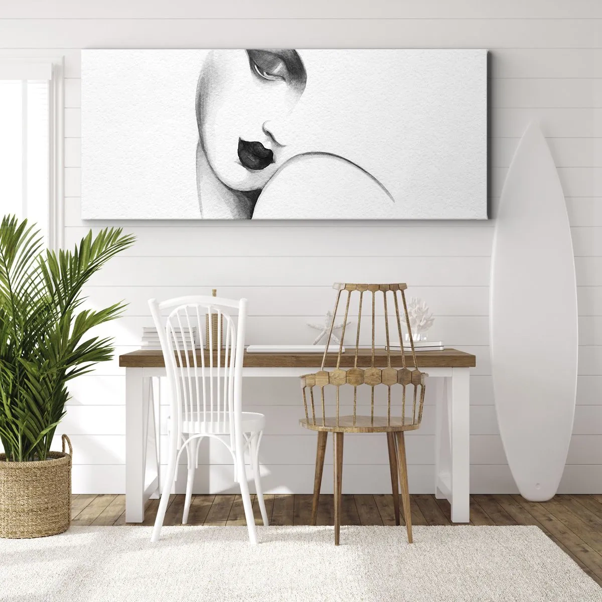 Impression sur toile - Image sur toile - Un portrait subtil d'une femme dans un style monochrome - 120x50cm - Dans le style de Lempicka - Décoration murale moderne pour le salon et la chambre ARTTOR