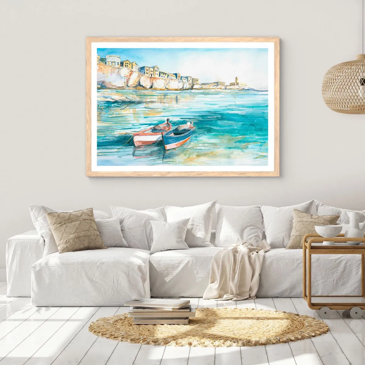 Affiche dans un chêne clair - Poster - Paysage dans l'azur - 40x30 cm