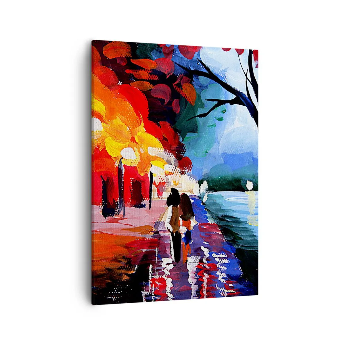 Impression sur toile - Image sur toile - Une promenade d'automne le long du sentier surplombant l'eau - 50x70cm - Automne flamboyant dans le parc - Décoration murale moderne pour le salon et la chambre ARTTOR