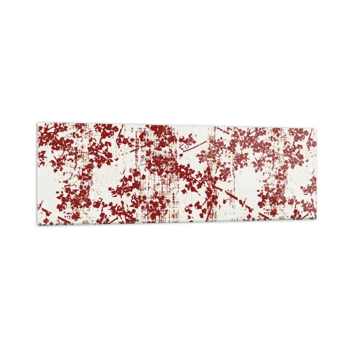 Impression sur verre - Image sur verre - Fleurs rouges sur fond blanc dans un style artistique - 160x50cm - Comme un calicot ancien - Décoration murale moderne pour le salon et la chambre ARTTOR