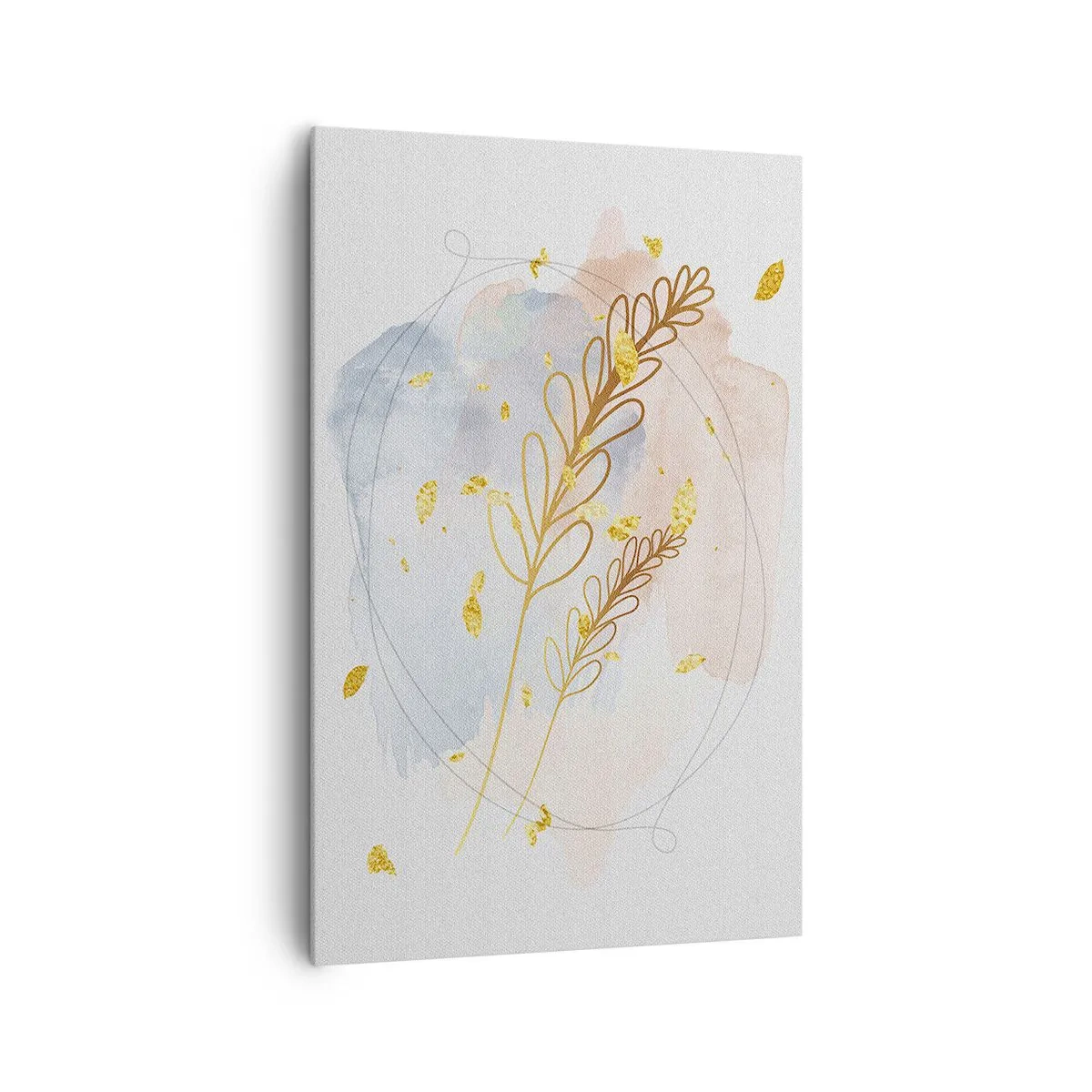 Impression sur toile - Image sur toile - Un délicat motif de feuille dorée sur un fond pastel avec des détails aquarelles. - 80x120cm - Explosion d'or - Décoration murale moderne pour le salon et la chambre ARTTOR