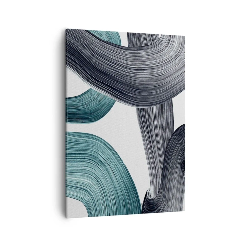 Impression sur toile - Image sur toile - Lignes abstraites fluides dans des tons de vert et de gris - 50x70cm - Sentiers émeraude et noirs - Décoration murale moderne pour le salon et la chambre ARTTOR
