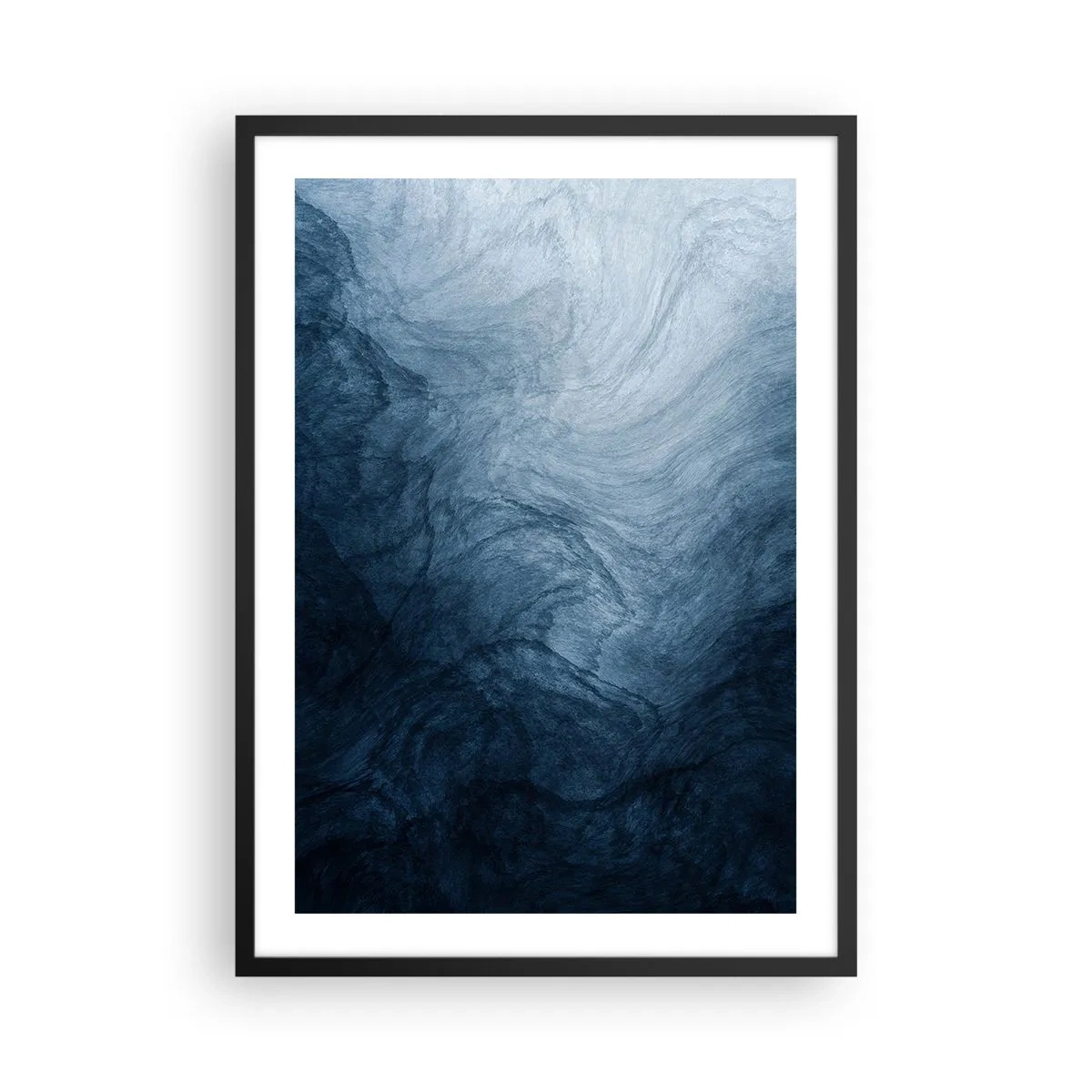 Affiche dans un cadre noir - Poster - Composition abstraite dans les tons bleu marine - 50x70cm - Atteindre en profondeur - Décoration murale moderne pour le salon et la chambre ARTTOR