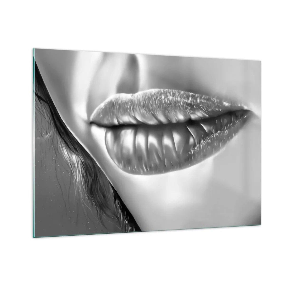 Impression sur verre - Image sur verre - Lèvres féminines sensuelles aux tons monochromes - 100x70cm - Je sais à quoi tu penses… - Décoration murale moderne pour le salon et la chambre ARTTOR