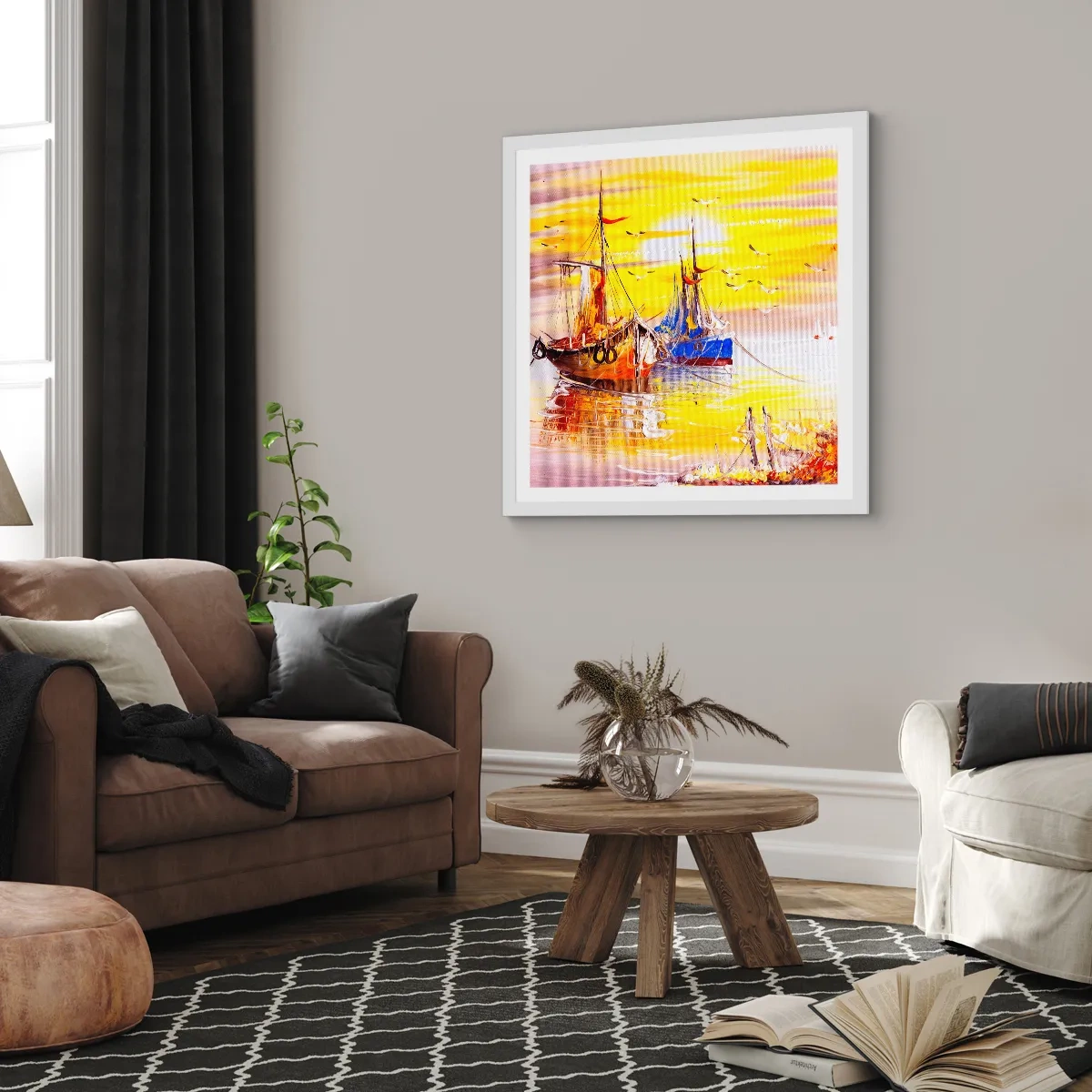 Affiche dans un cadre blanc - Poster - Un repos bien mérité au port - 60x60 cm