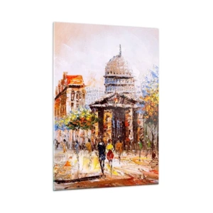 Impression sur verre - Image sur verre - Une rue pittoresque de la ville avec un bâtiment historique en arrière-plan - 50x70cm - Promenade à Paris - Décoration murale moderne pour le salon et la chambre ARTTOR