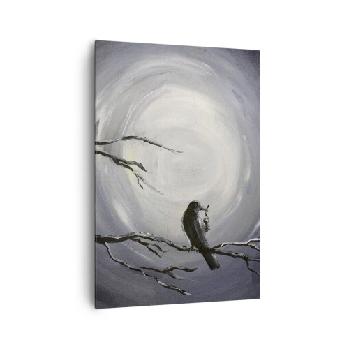 Impression sur toile - Image sur toile - Oiseau noir sur une branche au clair de lune - 70x100cm - La clé du mystère de la nuit - Décoration murale moderne pour le salon et la chambre ARTTOR