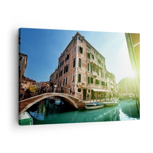 Impression sur toile - Image sur toile - Pont et canal de Venise avec une architecture historique - 70x50cm - Venise - Amore Moi - Décoration murale moderne pour le salon et la chambre ARTTOR