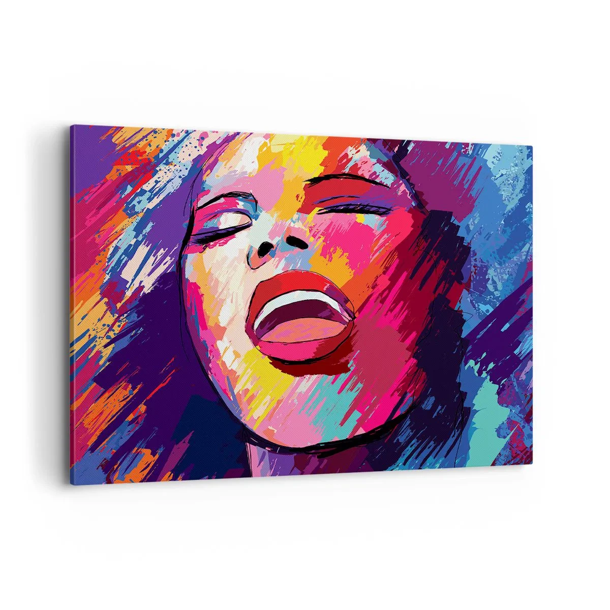 Impression sur toile - Image sur toile - Portrait abstrait d'une femme aux couleurs vives - 120x80cm - Chante toute ma vie - Décoration murale moderne pour le salon et la chambre ARTTOR