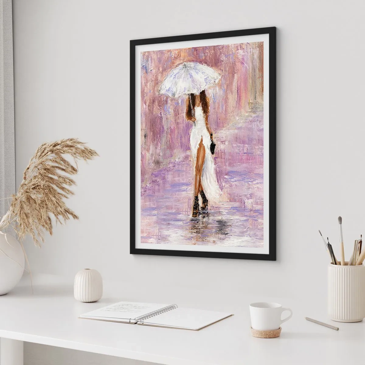 Affiche dans un cadre noir - Poster - Sous la pluie lilas - 40x50 cm