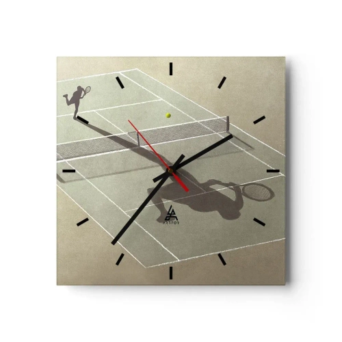 Horloge murale - Pendule murale - L'ombre d'un joueur de tennis sur le court pendant un match de tennis - 30x30cm - Dépassement de soi - Décoration murale moderne pour le salon et la chambre ARTTOR
