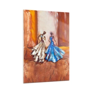 Impression sur verre - Image sur verre - Figures féminines en robes de bal dans un style artistique - 50x70cm - Un duo reconnaissant - Décoration murale moderne pour le salon et la chambre ARTTOR