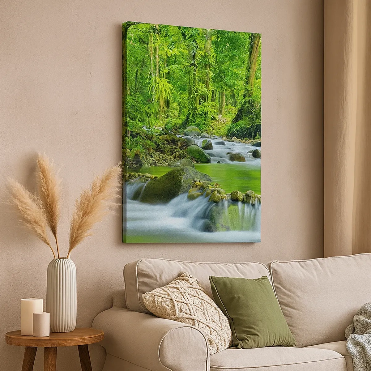 Impression sur toile - Image sur toile - Un ruisseau dans une forêt tropicale luxuriante - 50x70cm - Nager dans un océan de verdure - Décoration murale moderne pour le salon et la chambre ARTTOR