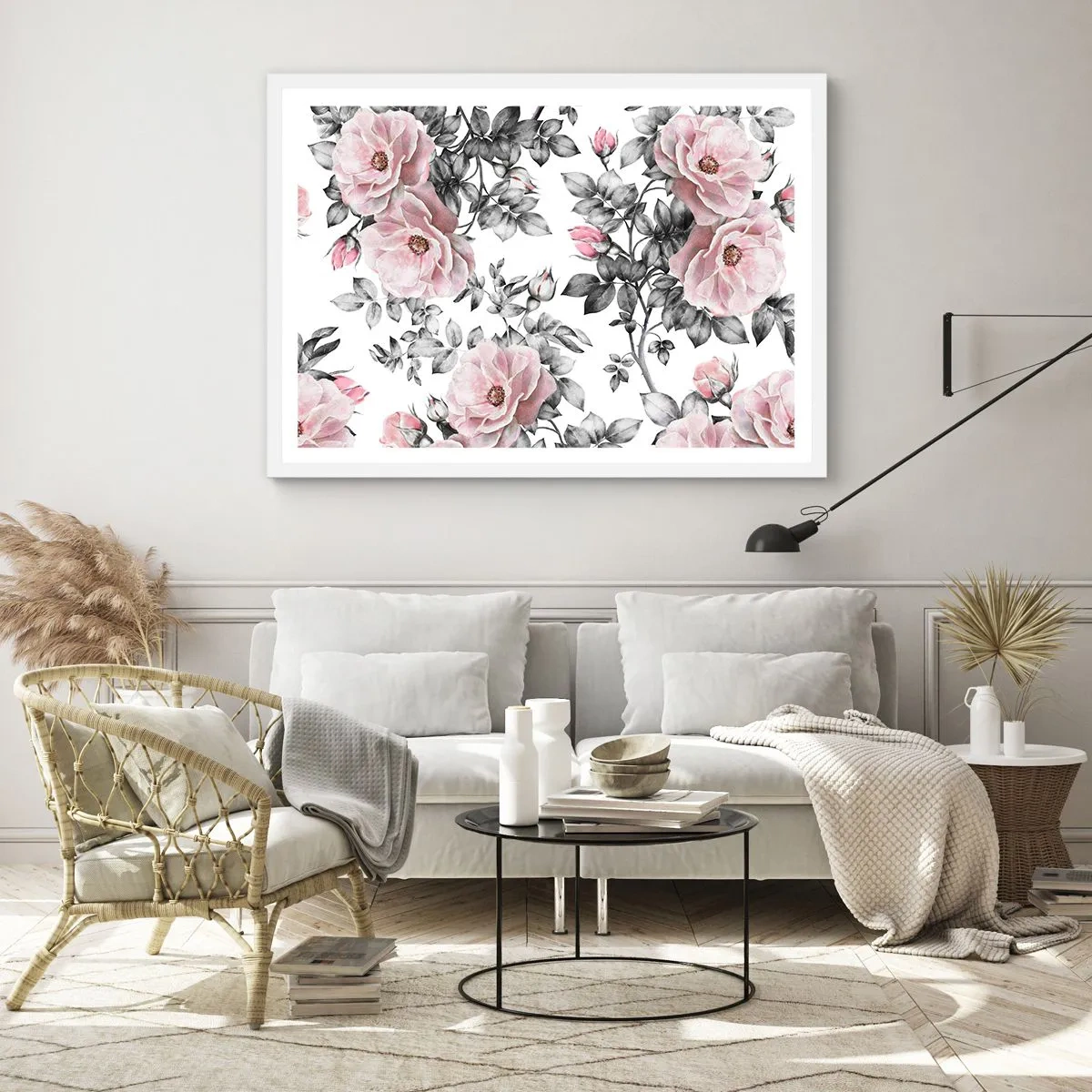 Affiche dans un cadre blanc - Poster - Se perdre dans les fleurs des roses - 91x61 cm