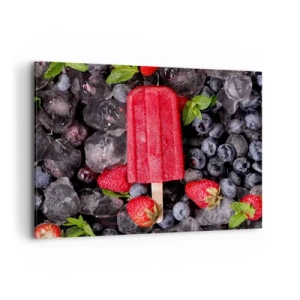 Impression sur toile - Image sur toile - Glace rouge entourée de fruits et de glace - 100x70cm - Le goût d’un été chaud - Décoration murale moderne pour le salon et la chambre ARTTOR