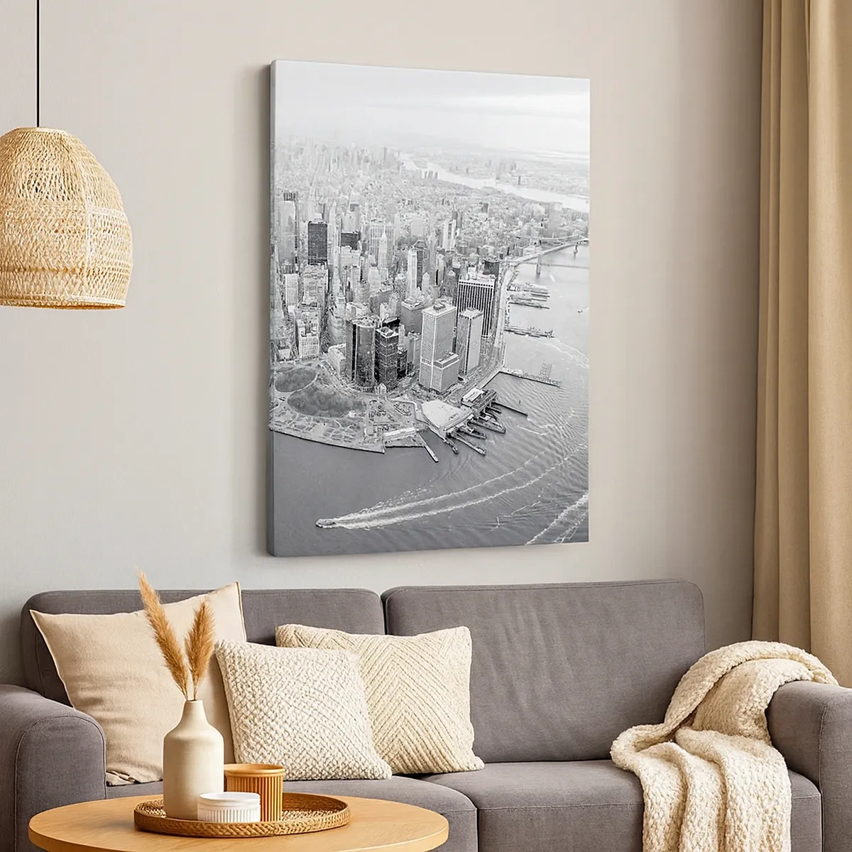 Impression sur toile - Image sur toile - Vue aérienne de Manhattan en noir et blanc - 50x70cm - Comment ne pas aimer ? - Décoration murale moderne pour le salon et la chambre ARTTOR