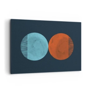 Impression sur toile - Image sur toile - Design minimaliste à deux roues en bleu et orange - 100x70cm - Seulement la géométrie ? - Décoration murale moderne pour le salon et la chambre ARTTOR
