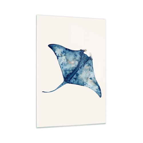 Impression sur verre - Image sur verre - Raie bleue à l'aquarelle sur fond blanc - 70x100cm - La vie en bleu - Décoration murale moderne pour le salon et la chambre ARTTOR