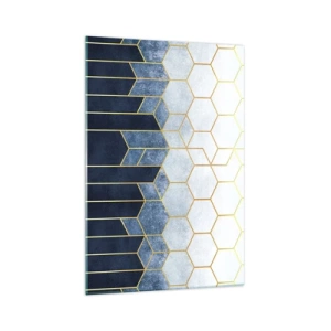 Impression sur verre - Image sur verre - Motif géométrique dans les tons or et bleu marine - 70x100cm - Composition en rythme syncopé - Décoration murale moderne pour le salon et la chambre ARTTOR